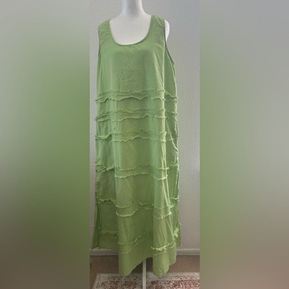 ASHLEY STEWART Green Sleeveless Layered Dress LINEN.It doesn't have a size tag - Picture 3 of 10